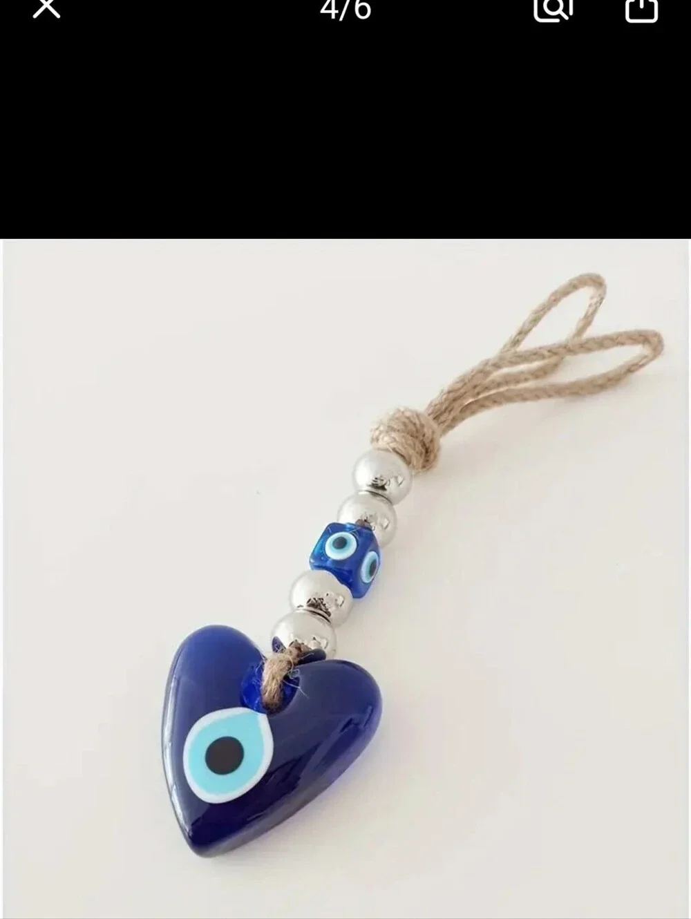 6 Pc Set Handmade Blue Glass Eye Heart Charm Keychains & Matching Hair Scrunchie
